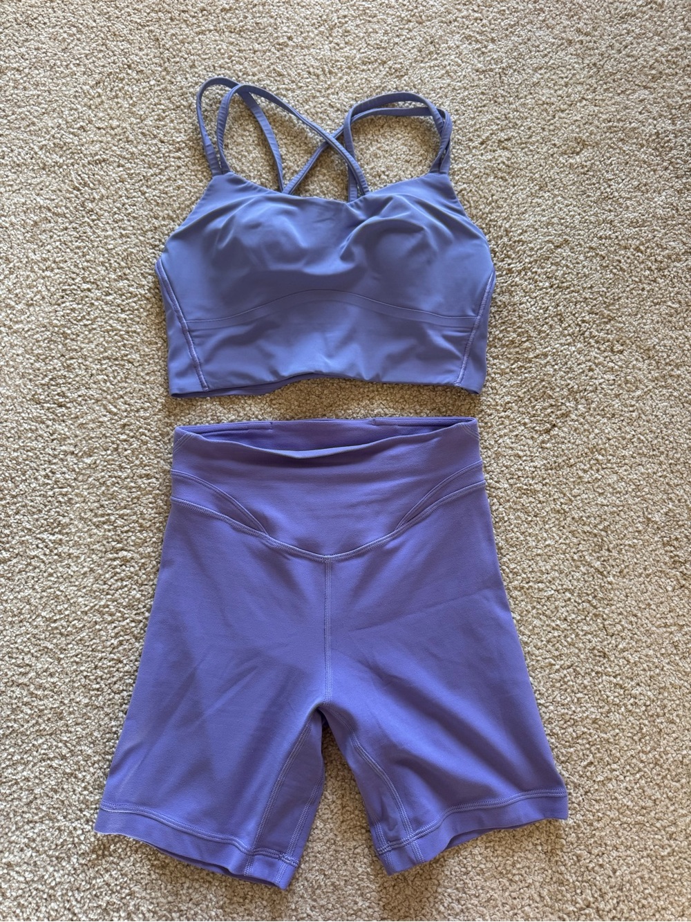 lululemon athletica Lavender Strappy Sports Bra and Bike Shorts Set